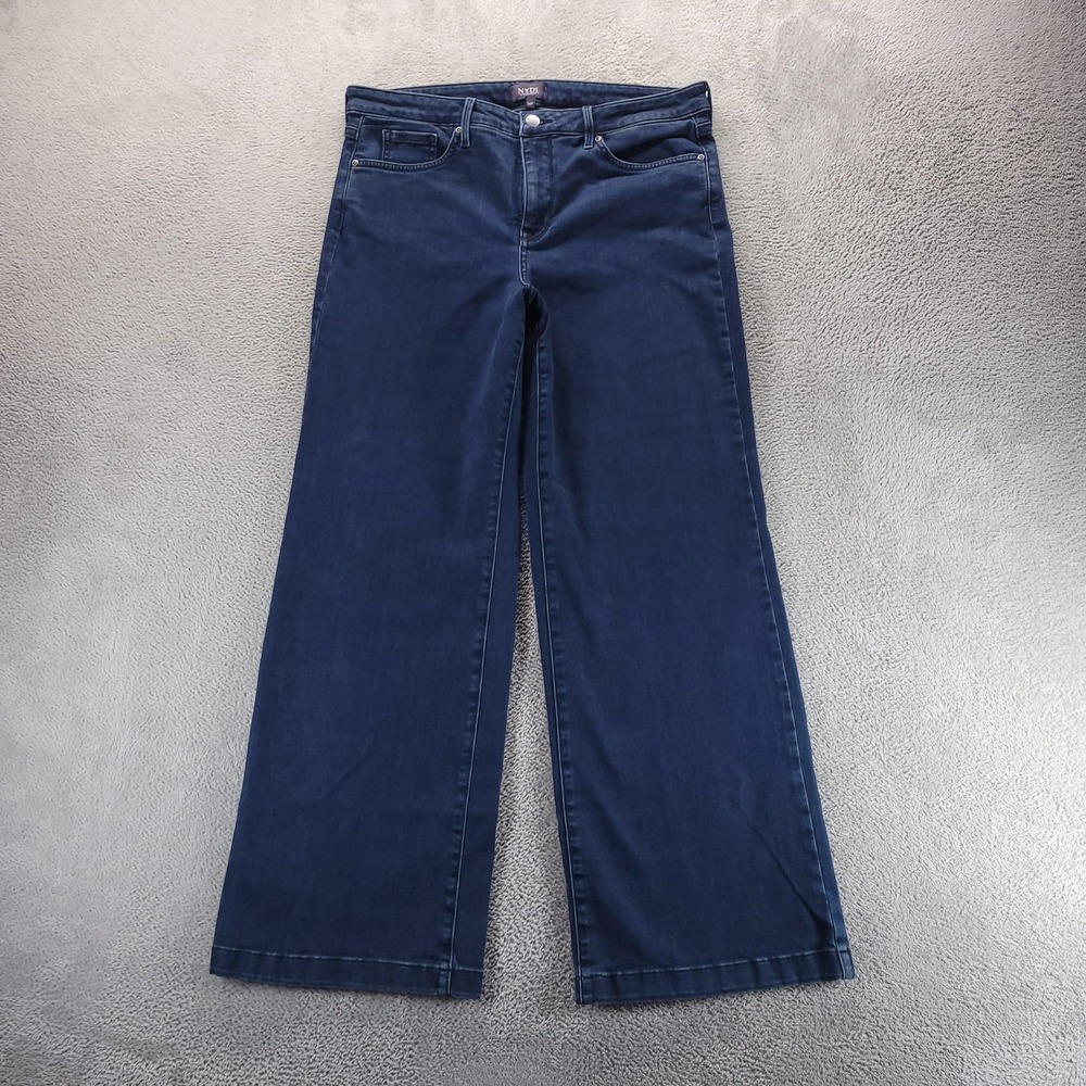 NYDJ Jeans Womens 14P Blue PDNMKT2335 Wide Leg High Rise Stretch Dark Wash Denim
